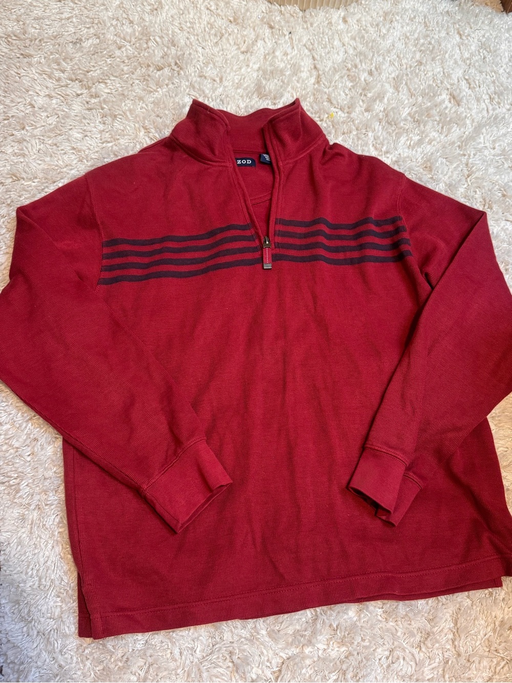 Izod Red Quarter-Zip Sweater with Black Stripes